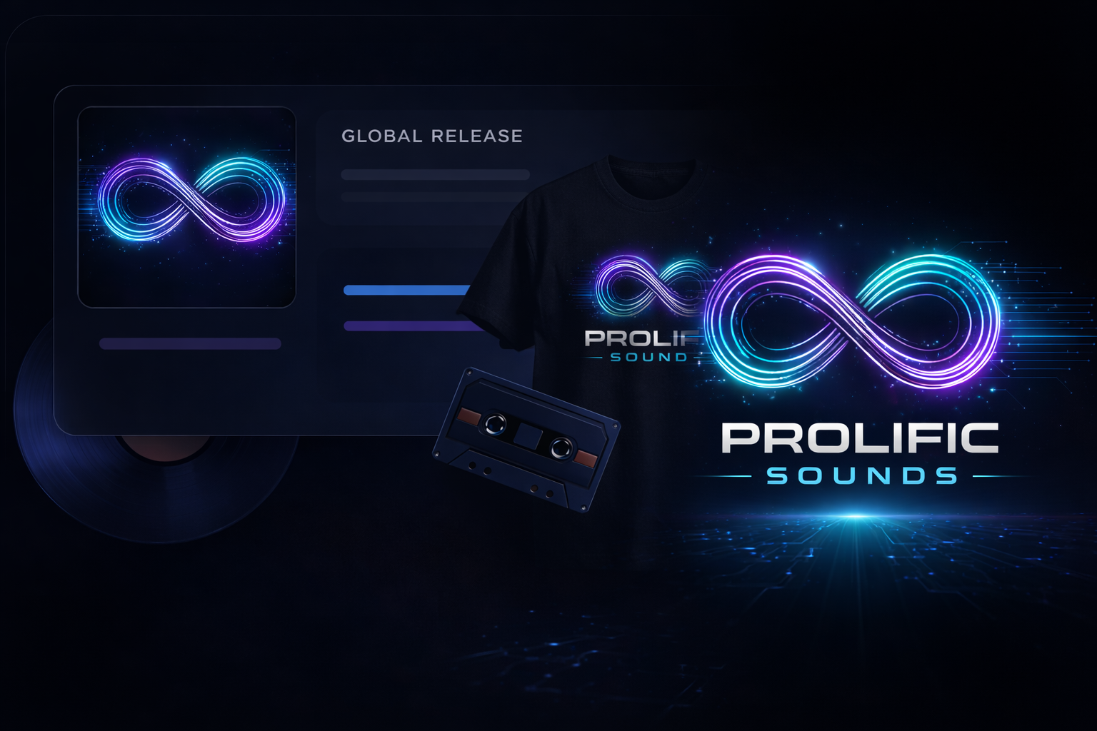 Prolific Sounds promotional collage featuring release artwork, merch, and cassette visuals